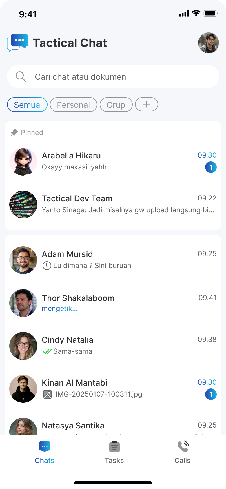 Tampilan UI Tactical Chat